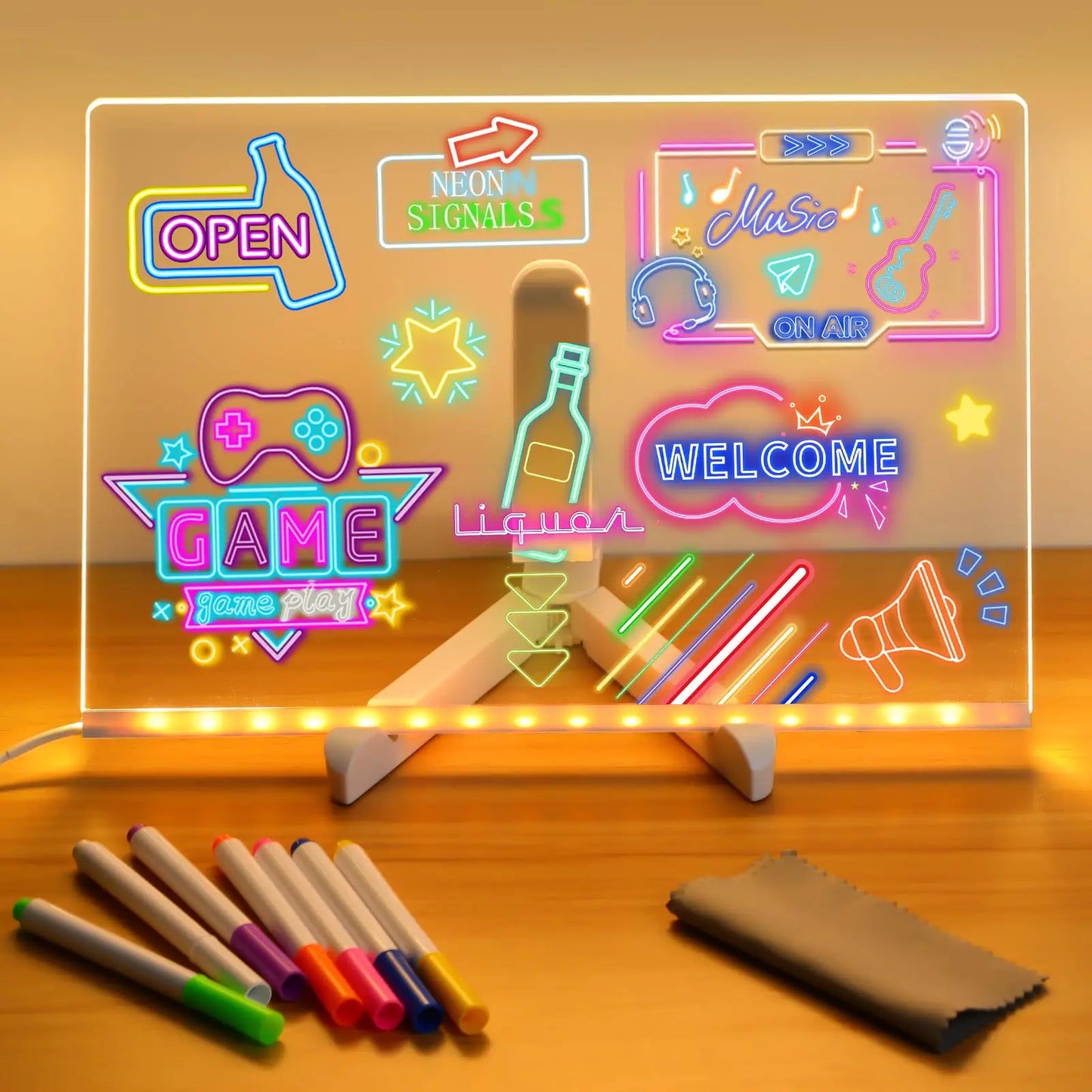 LED Note Board With Night Light Colorful 7 Pens DIY Acrylic Message Board