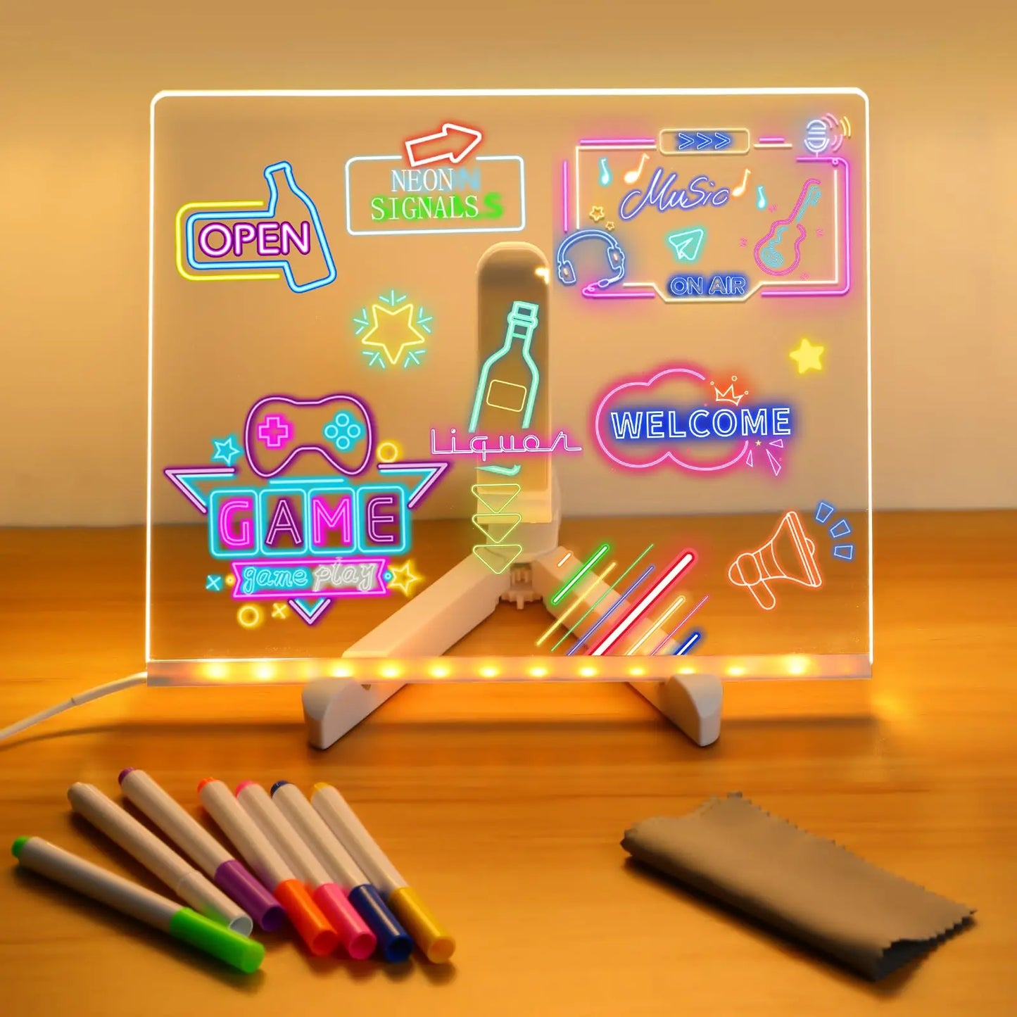 LED Note Board With Night Light Colorful 7 Pens DIY Acrylic Message Board