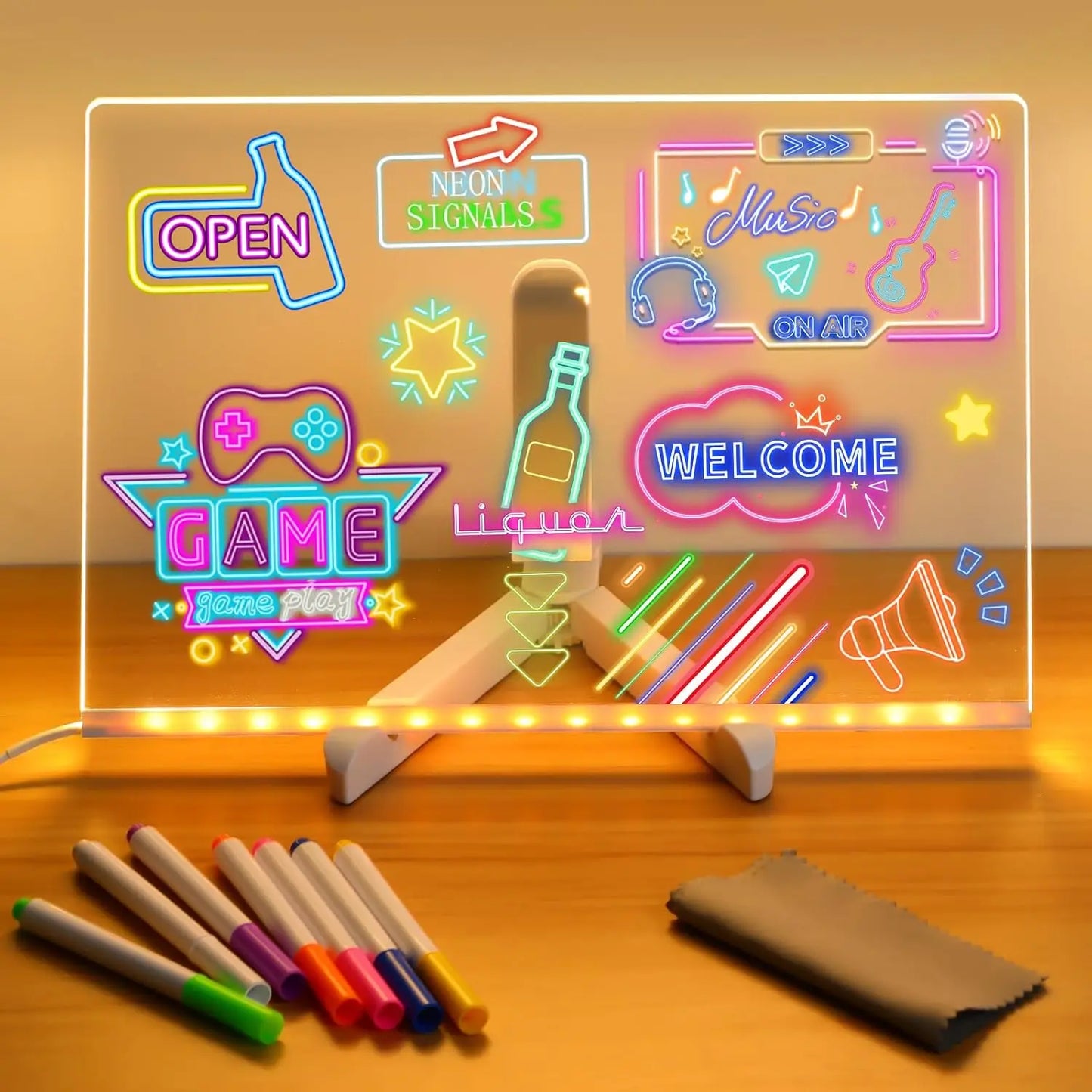 LED Note Board With Night Light Colorful 7 Pens DIY Acrylic Message Board
