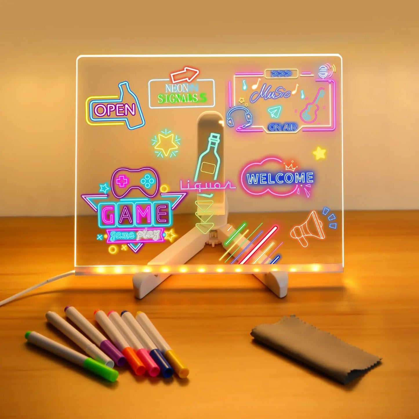 LED Note Board With Night Light Colorful 7 Pens DIY Acrylic Message Board