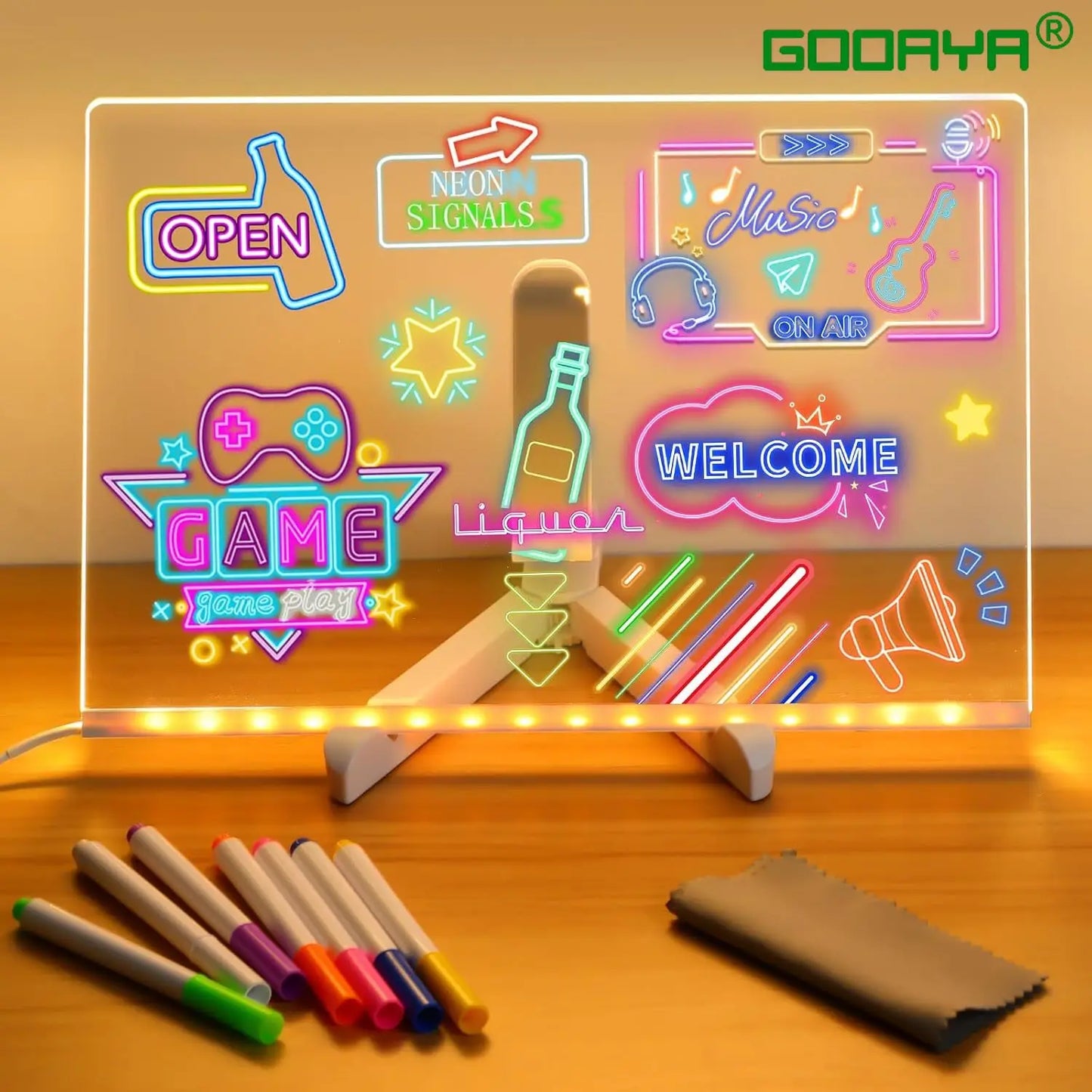 LED Note Board With Night Light Colorful 7 Pens DIY Acrylic Message Board