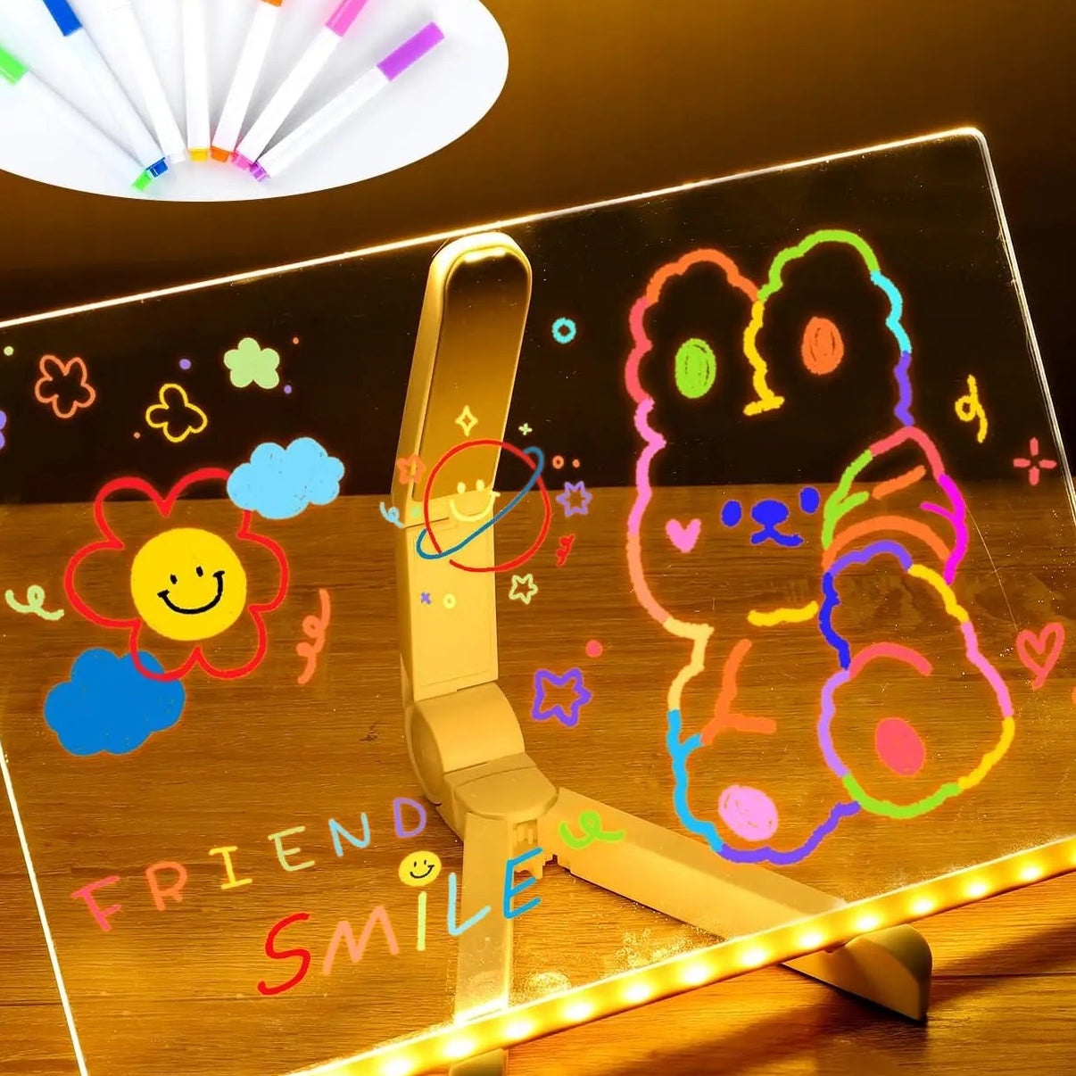 LED Note Board With Night Light Colorful 7 Pens DIY Acrylic Message Board